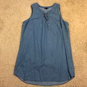 Lace Up Sleeveless Denim Dress